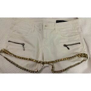 Beach Bunny Denim White gold Studded Shorts Zipper Pockets‎ Size 27 rare vintage